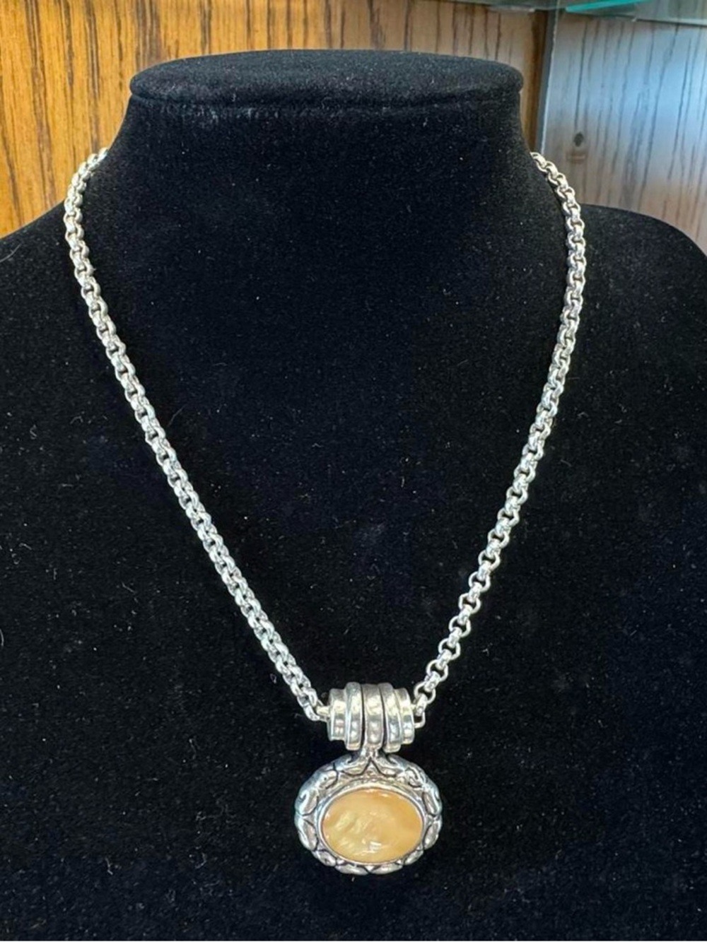 Sterling Silver 925 Necklace Turquoise & Champagne Mother of Pearl Pendants